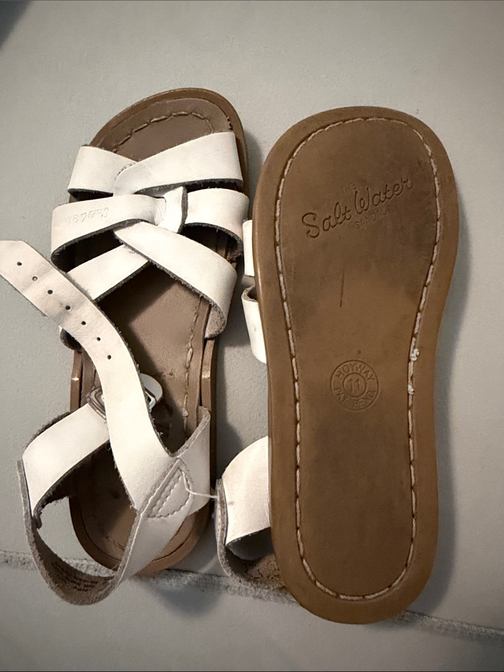 Salt Water Sandals by Hoy White Leather Kids Strappy Sandals